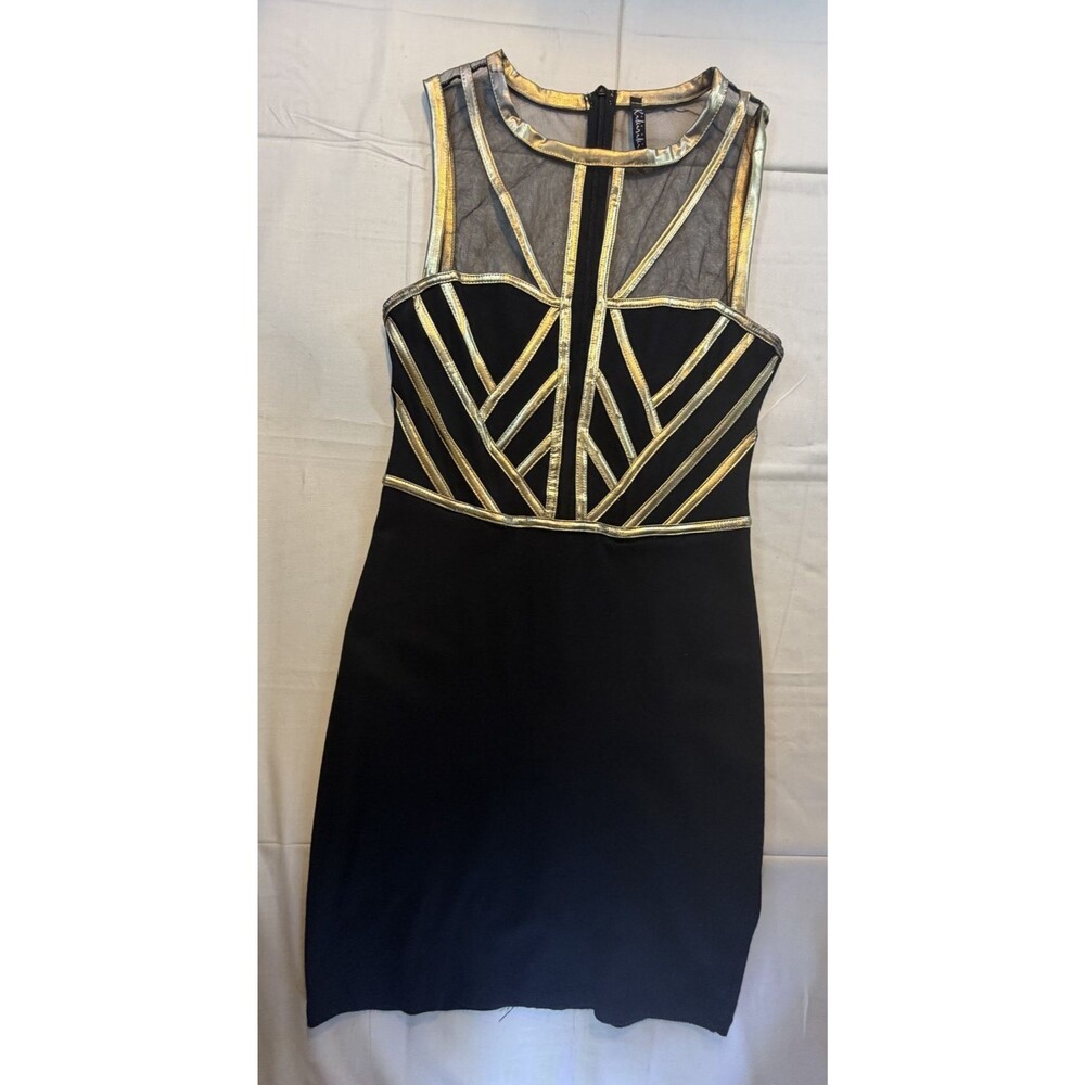 🖤Kikiriki Black & Metallic Gold Mesh/Tulle Dress Size Small Party Cocktail Mini
